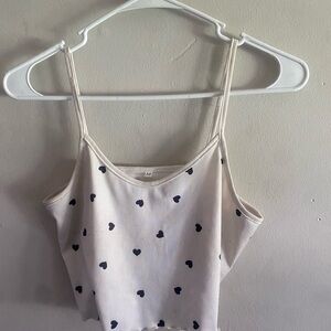 White Heart-Print Ribbed Cami Top